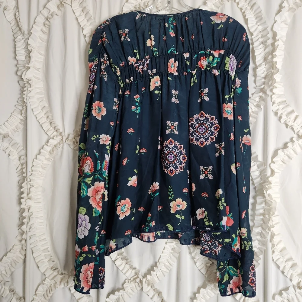 Johnny Was Harley Floral Boho Chic Long Sleeve Top Colorful Tassels Sz XS - Picture 6 of 8